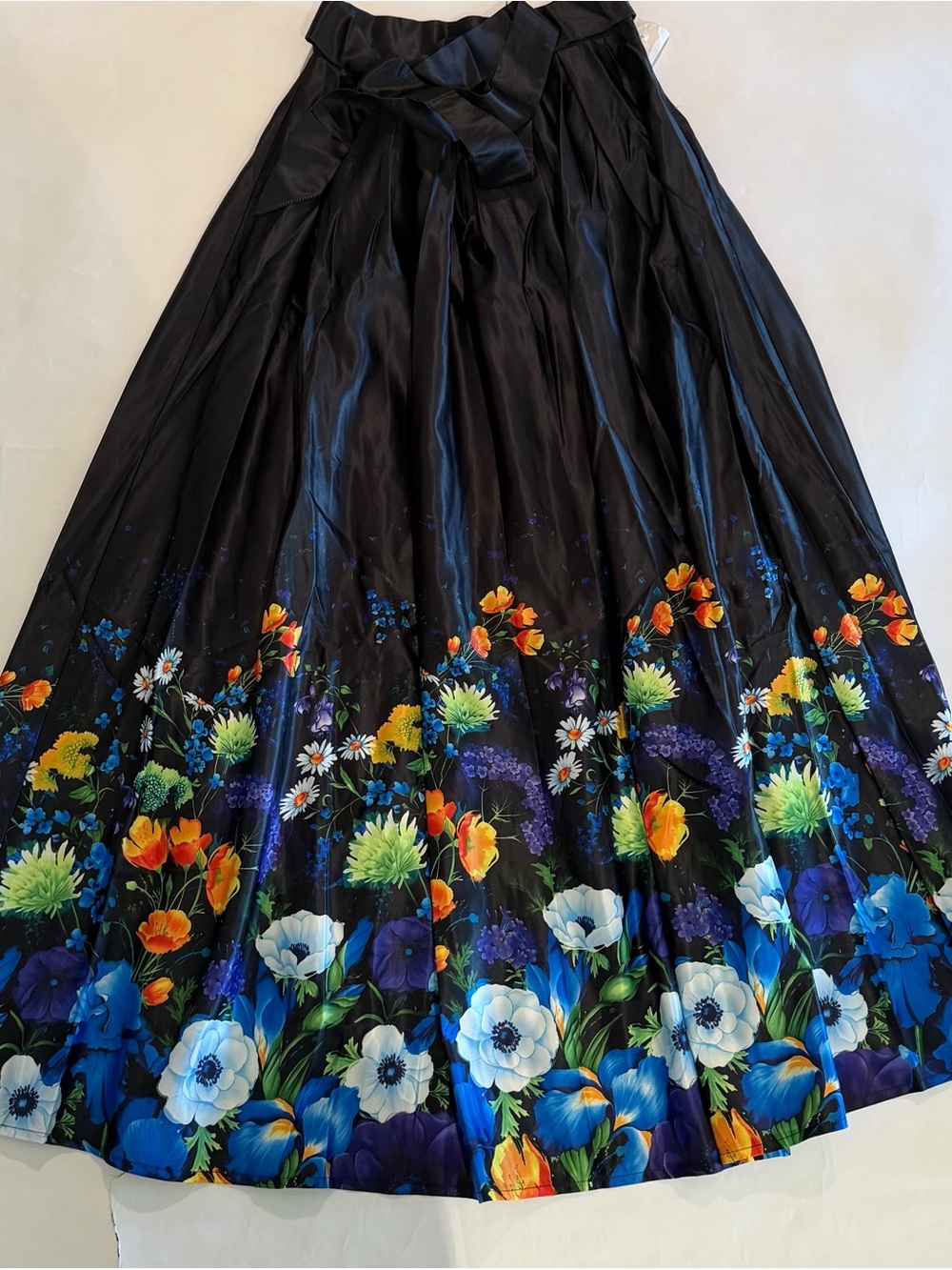 Gracia Black Maxi Skirt with Vibrant Floral Border